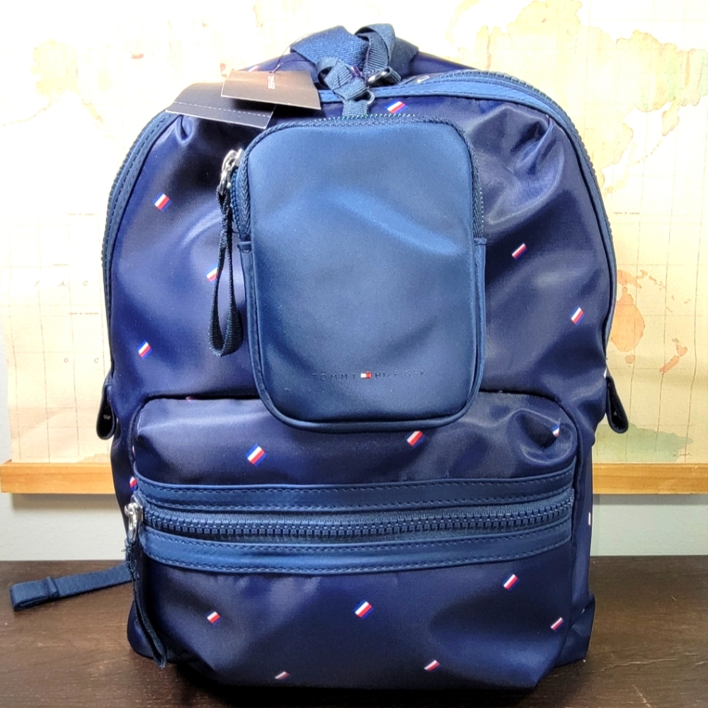 TOMMY HILFIGER Nylon Backpack Navy Blue/Red Unisex OS